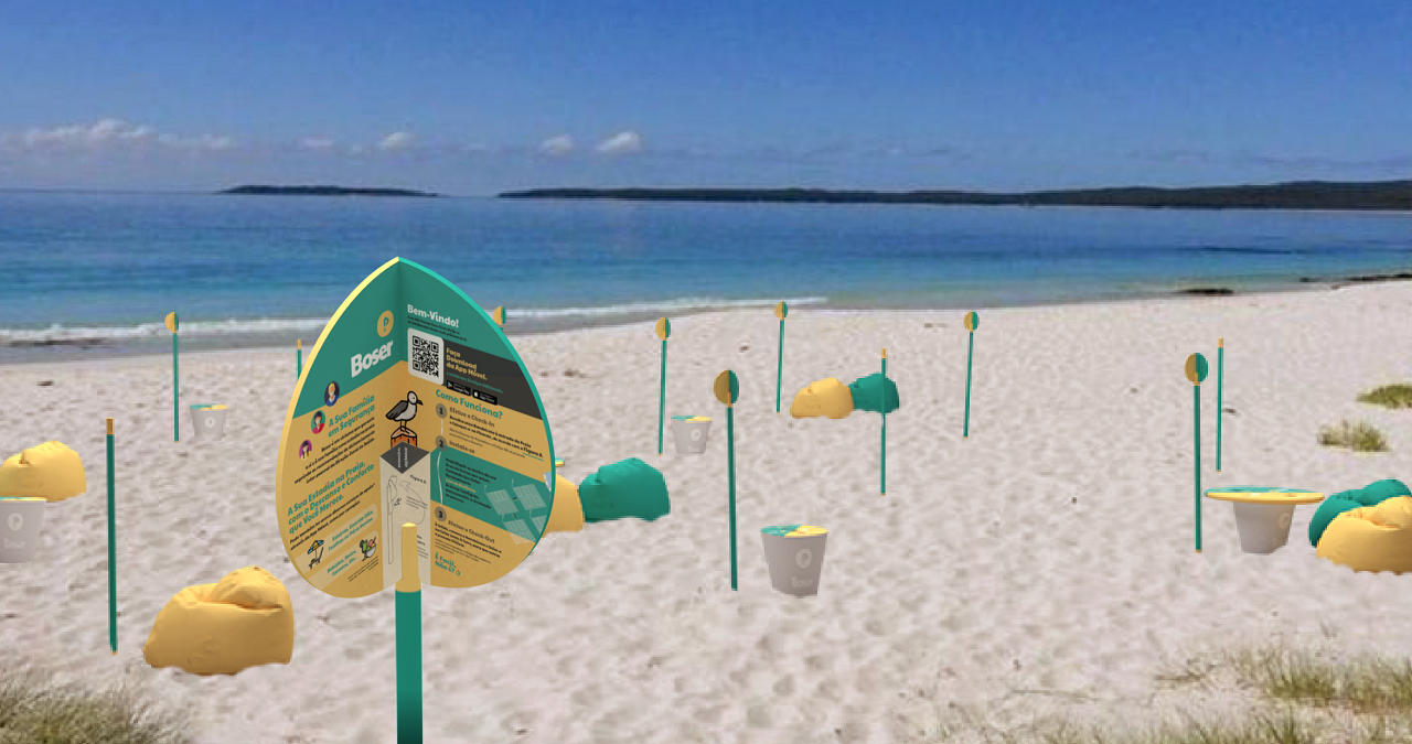 Cartaz da aplicação Boser instalada no areal da praia da Nazaré