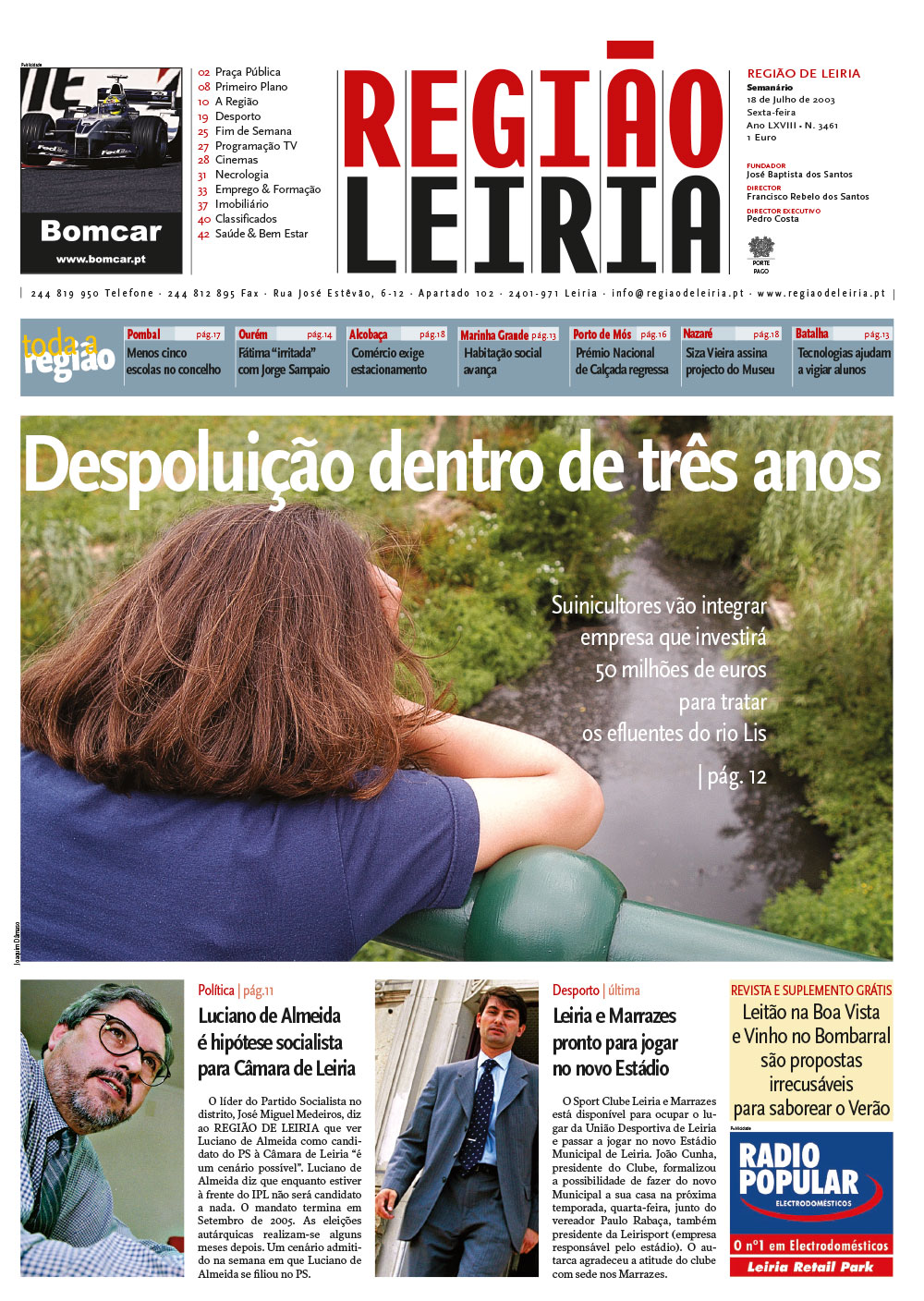 Edição 3461 de 18 julho 2003 + Revista XX Festival do Vinho Português em Bombarral