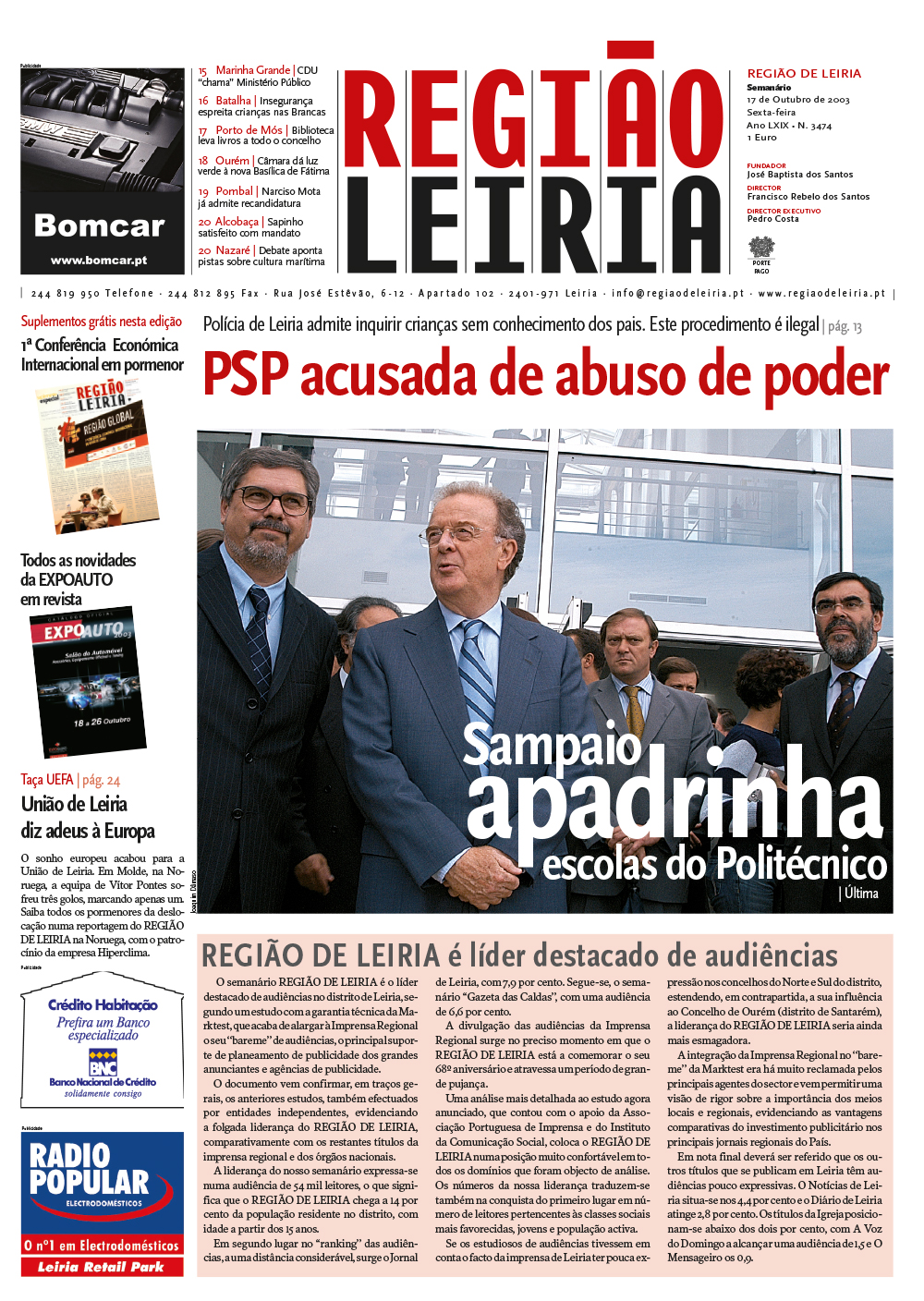 Edição 3474 de 17 outubro 2003 + Suplemento Conferência Económica Internacional + Revista Expoauto