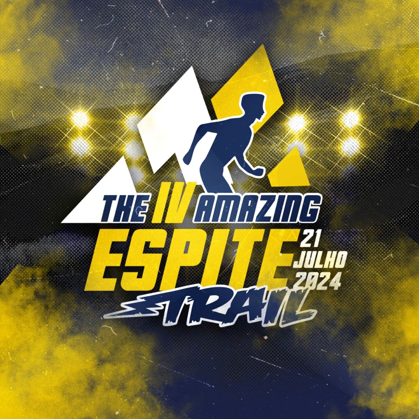 Cartaz do evento «The IV Amazing Espírito Trail», com a data de 21 de julho de 2024. O grafismo mostra a silhueta de um corredor.