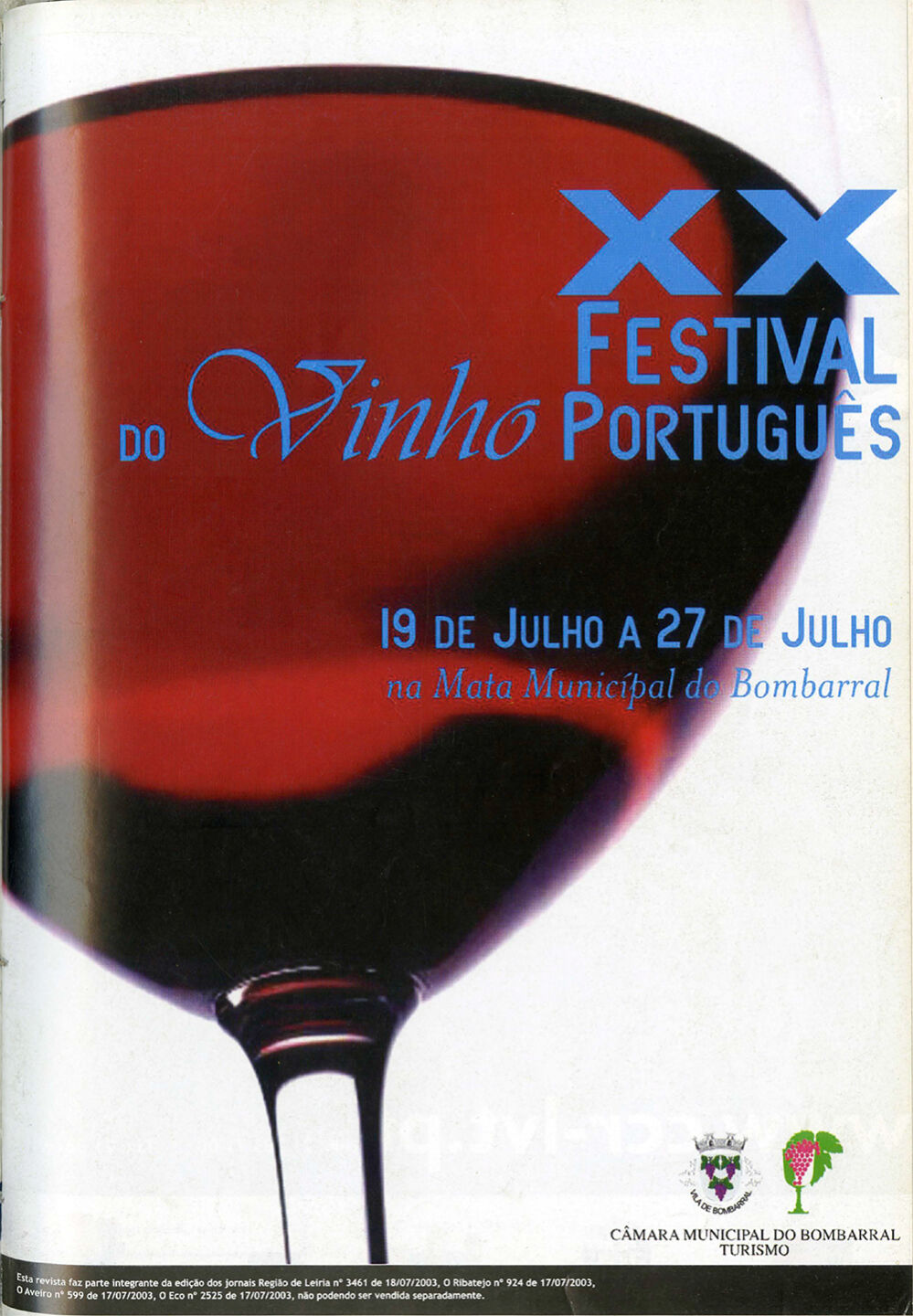 Revista XX Festival do Vinho Português em Bombarral de 18 julho 2003 + Edição 3461