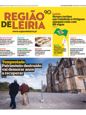 Capa do semanário Região de Leiria de 1 de outubro de 2026. A manchete destaca os danos causados por uma tempestade ao património, ilustrados por uma fotografia de um edifício histórico vedado.