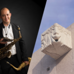 Montagem com o retrato de um homem a segurar saxofones, à esquerda, e uma escultura de pedra numa fachada, à direita. Não há texto visível que permita identificar a pessoa ou o local.